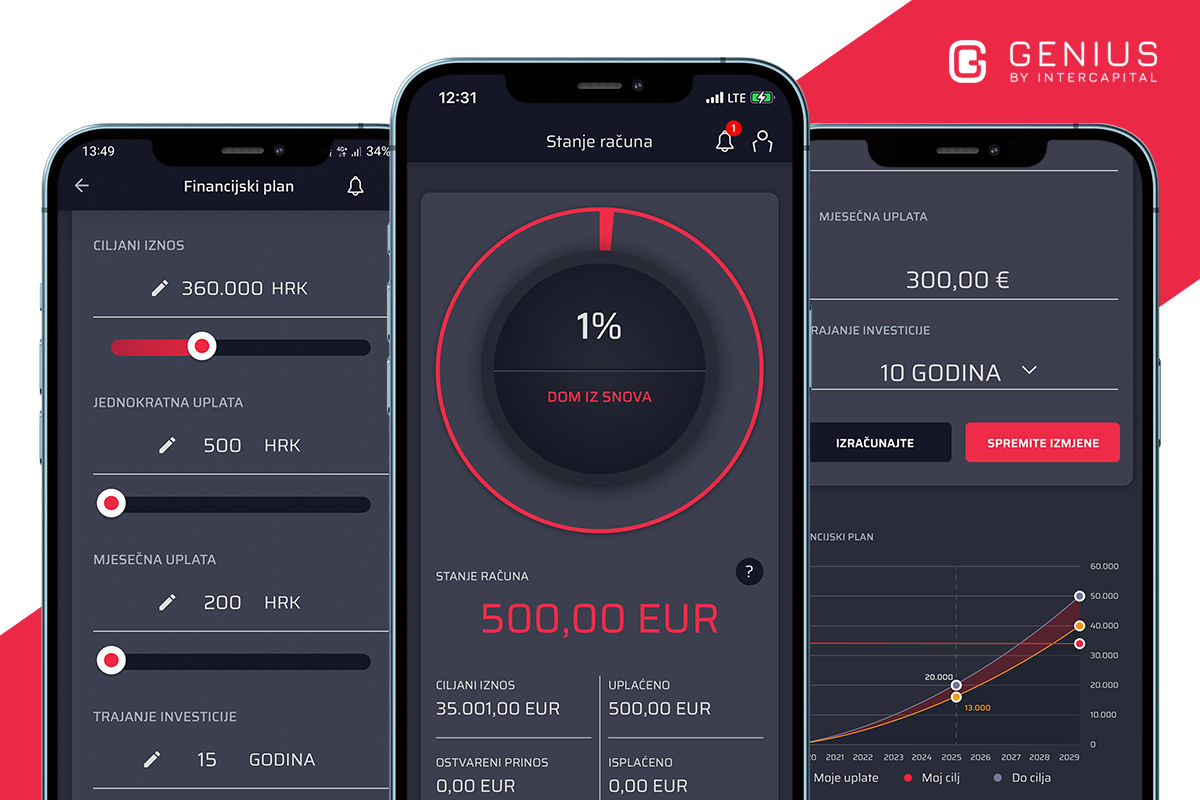 Uvođenje eura - Genius aplikacija, prikaz ekrana appa u dark modeu