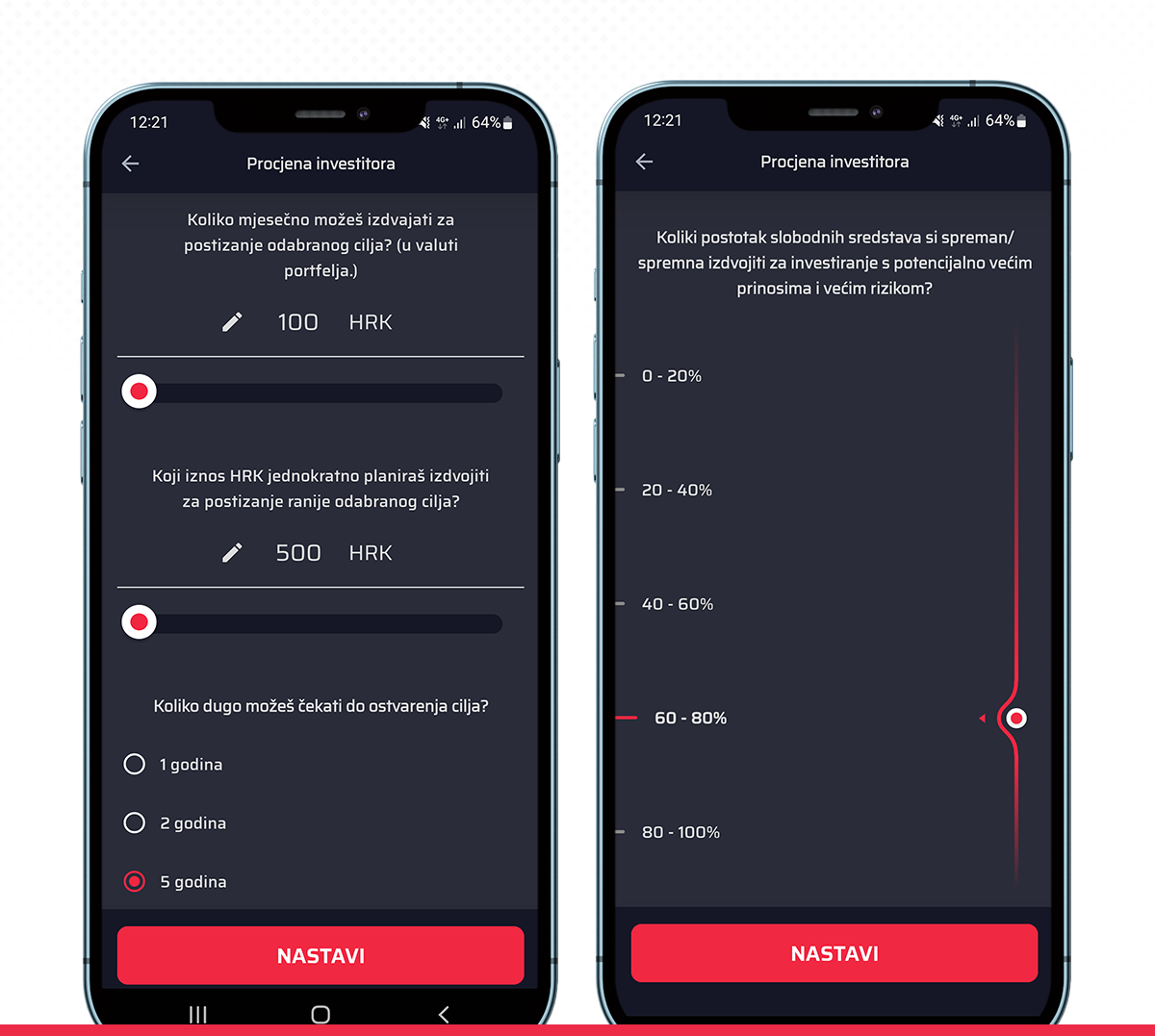 robo advisor - prikaz ekrana procjene investitora i upitnika u Genius by Intercapital aplikaciji
