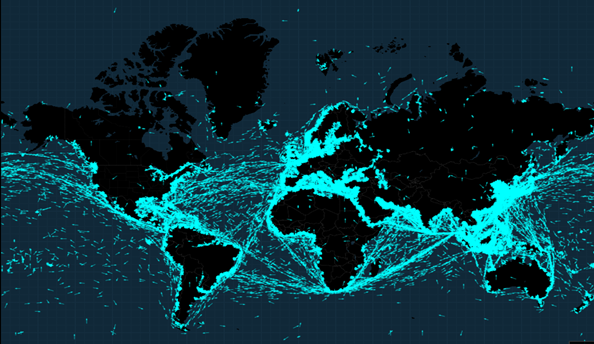 cijene dionica - prikaz svjestske mreže trgovačkih ruta za teretne brodove, ribolov i tankere